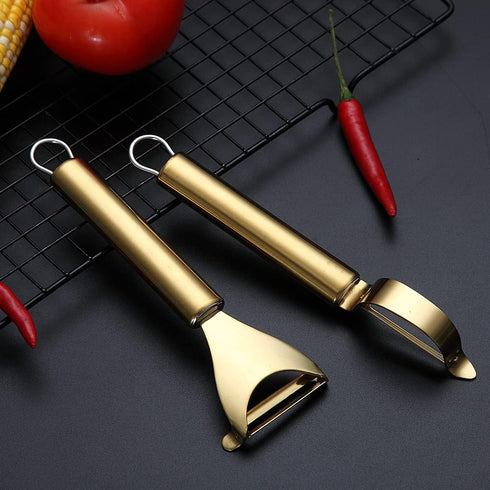 Gold Potato Vegetable and Fruit Peelers, Kyraton Titanium Gold Plating Stainless Steel Set of 2, Sharp Blade