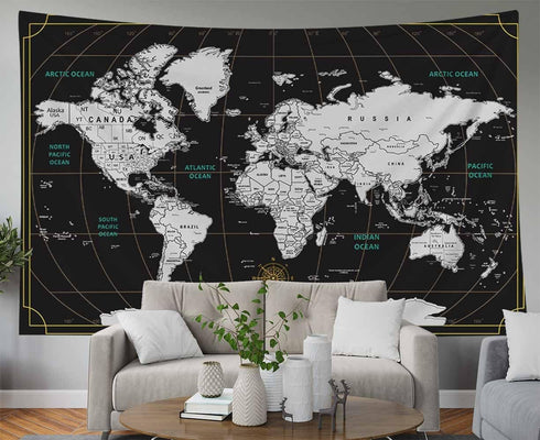 CAPSCEOLL World Map Tapestry Wall Hanging, Black White Large Map Tapestry Home Décor for Bedroom