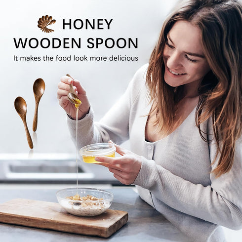 7 PCS Small Wooden Spoons, 5.8 Inch Honey Spoons for Tea, Padauk Wooden Honey Teaspoon for Coffee, Little Tiny Wood Spoons, Bamboo Table Spoon for stirring, Wooden Spoons for Utensils Set