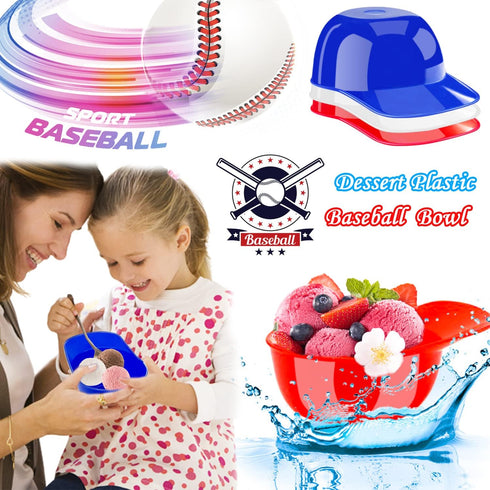 24 Pack Plastic Baseball Helmet Bowls, Mini Ice Cream Dessert Cups, Party Snack Bowls for Birthday Supplies (Red Blue