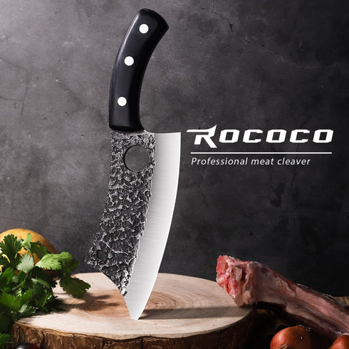 ROCOCO 6.3" Cleaver Butcher Knife, Full Tang with Sheath, Ideal for Home Outdoor BBQ Camping, Great Gift Idea