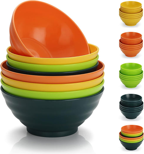 Plastic Bowls Set of 8 Pieces, 2 Sizes 17/34oz Unbreakable Reusable Lightweight Bowls for All Purpose