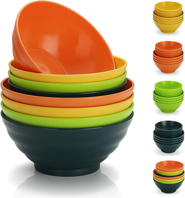 Plastic Bowls Set of 8 Pieces, 2 Sizes 17/34oz Unbreakable Reusable Lightweight Bowls for All Purpose