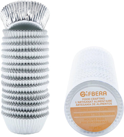 Gifbera Mini Foil Baking Cups, 300-Count Silver Cupcake Liners in Mini Size