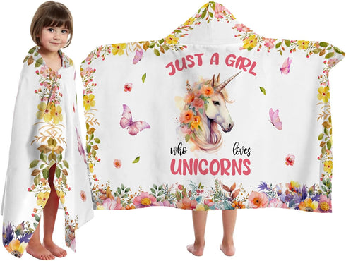Caiibaoob Swimming Unicorn Hooded Bath Towels for Girls,Soft Cotton Shower Beach Blanket (Unicorn)