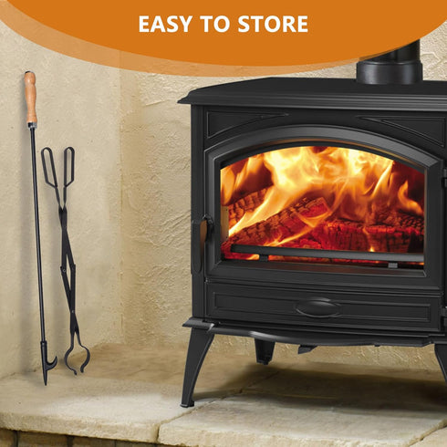 Heavy Duty 32” Long Fireplace Fire Pit Campfire Poker Stick and 26” Tongs Tool Set, Rust Resistant Camping Tools