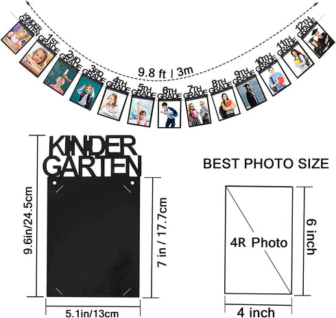 Graduation Photo Banner for 2025 2026 Party Decorations, Kindergarten to 12th Grade Picture Banner, Black 4X6 Inch