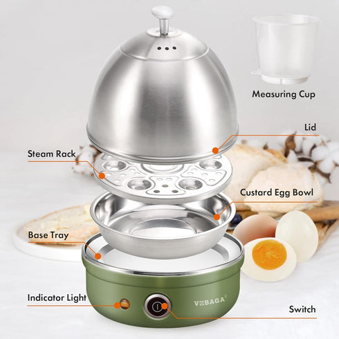 7-Egg VOBAGA Electric Egg Cooker, Rapid Egg Boiler with Auto Shut Off for Soft, Medium, Hard Boiled, Poached, Steamed