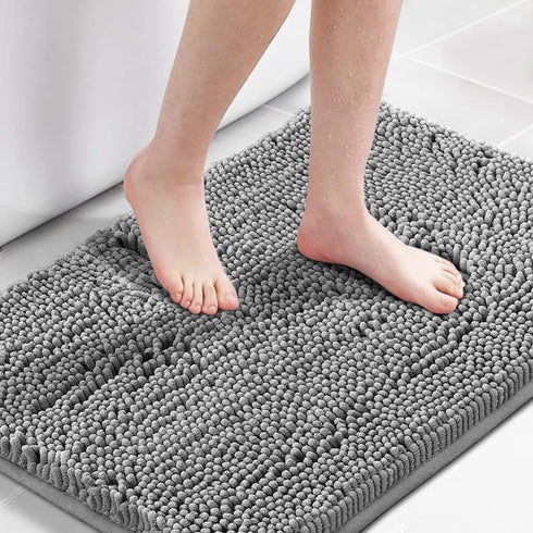 H.VERSAILTEX Chenille Bath Mat, Thick Soft Absorbent Microfiber Rug for Bathroom, 24x17, Grey