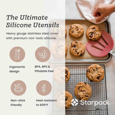 Starpack 'Flex & Flip' Silicone Turner Spatula (Wide) - High Heat Resistant for Cooking, LFGB Grade Non Stick