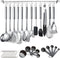 Berglander 38 Pieces Kitchen Utensils Set, Stainless Steel Cooking Utensils with Holder Rack and Hooks for Hanging,