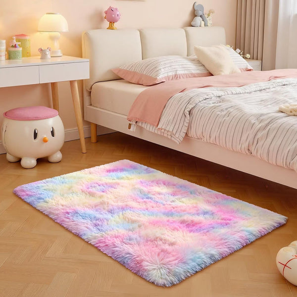 junovo Washable, Non-Slip Area Rug, Soft Rainbow Area Rug for Girl's Room,