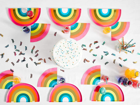 Talking Tables RAIN Happy Birthday Rainbow Shaped Plates, Pack of 12, 9" Width, Gold Foil and Mixed Colors