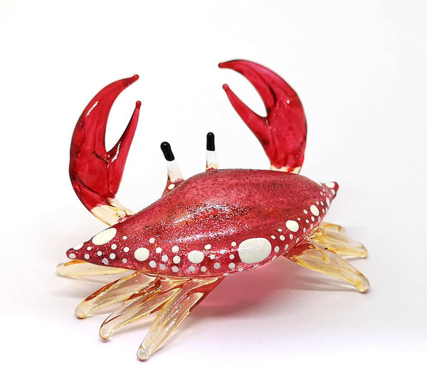 ZOOCRAFT Glass Crab Figurine Red Hand Blown Painted Art Miniature Coastal Style Gift