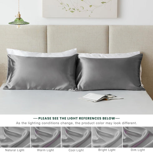 Love's cabin Satin Pillowcase Set of 2 for Hair and Skin, Queen Size 20x30 Inches, Dark Grey Satin Cooling Cover