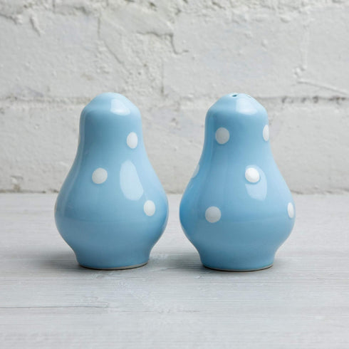 City to Cottage Ceramic Salt and Pepper Shakers Set, Handcrafted Sky Baby Blue Polka Dot Spice Shakers, Farmhouse