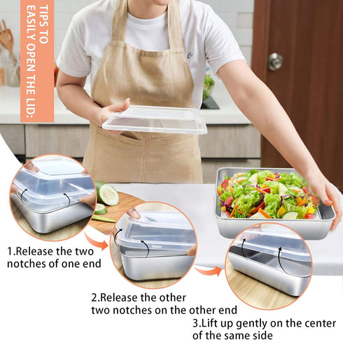 TeamFar Square Cake Pan with Lid, 8 Inch Stainless Steel Baking Pan for Meal Prep, Storage, Transporting Food