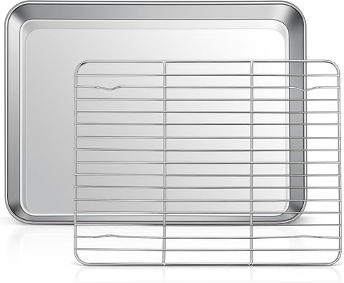 Joyfair 10.4 Inch Toaster Oven Pan with Rack Set, Stainless Steel Cookie Pan, Nonstick Bakeware