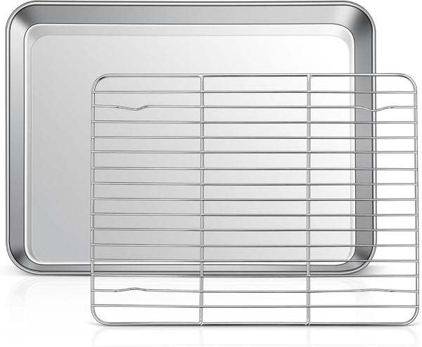 Joyfair 10.4 Inch Toaster Oven Pan with Rack Set, Stainless Steel Cookie Pan, Nonstick Bakeware