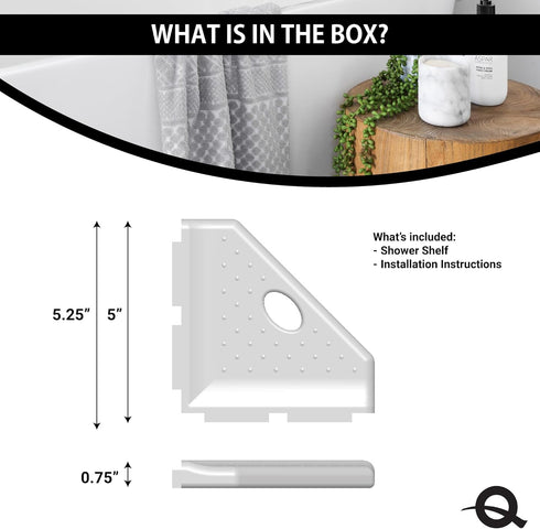 5" Questech Corner Shower Footrest, Lugged for New Construction, Shaving Shelf for Inside Shower, Bathroom Storage