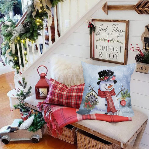 Outdoor Waterproof Christmas Snowman Pillow Cover, 20x20 Inch - Double Sided Holiday Decor Cushion Case for Sofa Couch