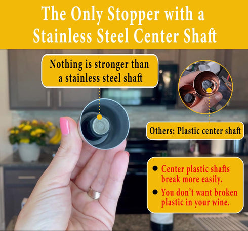 Wine Stoppers Set of 2, Stainless Steel Wine Bottle Stopper with Silicone Seal, Reusable Beverage Preserver