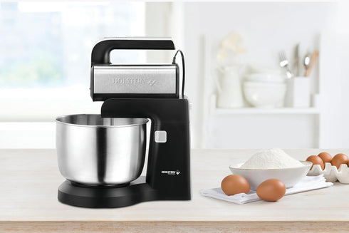 Holstein Housewares 250W 5-Speed Hand and Stand Mixer, Black/Stainless Steel with LED Light