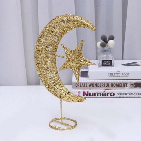 Uonlytech Glitter Moon and Star Ornament | Christmas Table Decoration | Wedding Birthday Holiday Party Supply | 20cm