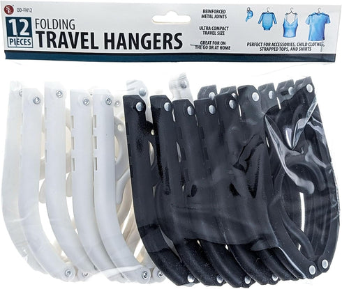 SE 12-Piece Folding Ultra Compact Travel Hangers (Black & White), Open 16-Inches, Folded 5-Inches