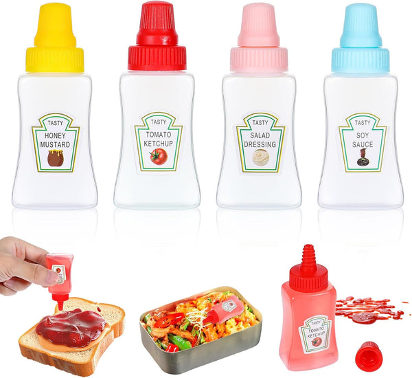 YUXIANLB 4Pcs Mini Ketchup Bottles, 25ml Small Condiment Squeeze Bottles with Sturdy Screw