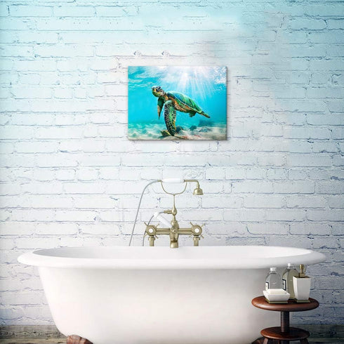 JAPO ART Green Sea Turtle Wall Decor - Tropical Canvas Wall Art Prints, Small Framed Pictures for Home