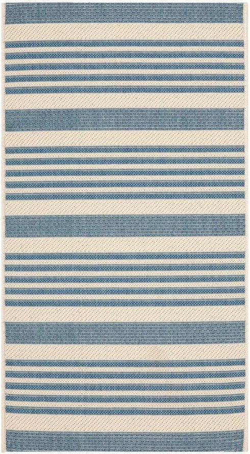 SAFAVIEH Courtyard Collection 2' x 3'7" Beige/Blue CY6062 Stripe Waterproof Indoor/Outdoor Easy Cleaning Mat