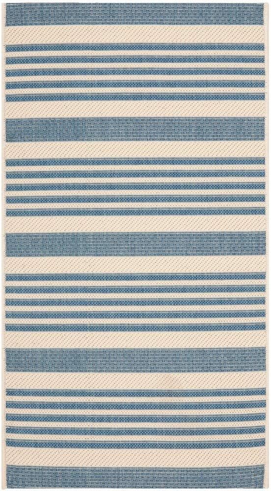 SAFAVIEH Courtyard Collection 2' x 3'7" Beige/Blue CY6062 Stripe Waterproof Indoor/Outdoor Easy Cleaning Mat