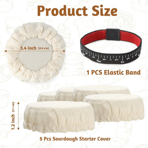 5pcs 1 3-4 Inch Sourdough Jar Cover, Reusable Covers for Sourdough Starter Container & Elastic Band, Cotton Sourdough