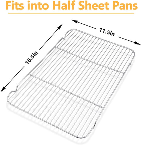 E-far Baking Cooling Rack Set of 2, 16.5"x11.5" Stainless Steel Metal Roasting Cooking Racks for Half Sheet Cookie Pans
