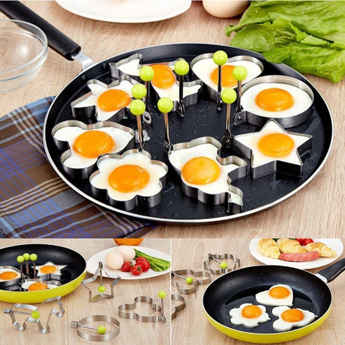 8pcs Set Fried Egg Rings Molds - Non Stick for Griddle Pan, Egg Shaper Pancake Maker with Handle