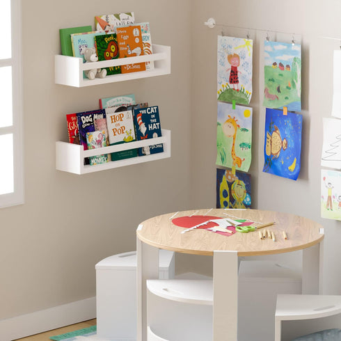 Elba Set 2 You Have Space Floating Book Shelves for Kids Room Decor, Nursery Shelves for Wall, Bookshelf, White