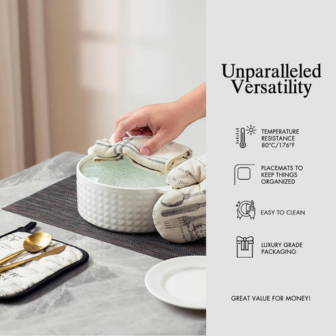 onebento Set 4 Placemats of - Easy Clean Woven Vinyl Placemats for Dining Table, Indoor/Outdoor Place Mats, Washable