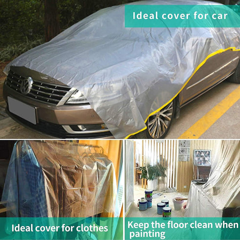 HERSENT 146"/12ft Plastic Sofa Couch Cover - Waterproof Couch Cover for Sectional Sofa LShape, Extra Large Bed Couch