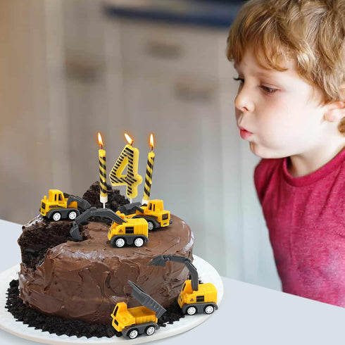 4 12 Set, Number Construction Birthday Candles, Pcs Construction Cake Toppers Digger Cake Topper for Birthday