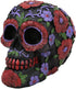 Ebros Black Day of The Dead Sugar Skull Figurine, 6" Long Floral Blooms Statue, Halloween Macabre Decor Collectible