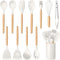 TeamFar Cooking Utensils Set, 12 Pcs Silicone Kitchen Gadgets for Nonstick Cookware, Wooden Handle Spatula Spoon