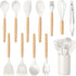 TeamFar Cooking Utensils Set, 12 Pcs Silicone Kitchen Gadgets for Nonstick Cookware, Wooden Handle Spatula Spoon