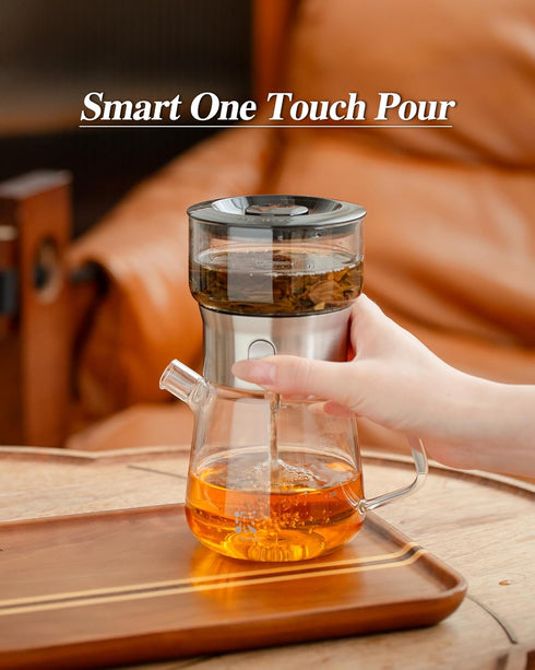 Set, 2 Gifts-400ml ZENS Modern Glass Tea Infuser Teapot Smart One Touch Tea Maker for Loose Tea Diffusers with Gongfu