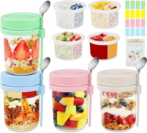 Torchero Overnight Oats Containers with Lids and Spoons - 4 Pack 16 oz
