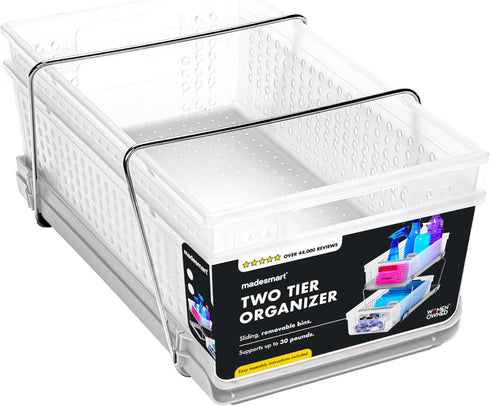 2 madesmart Tier Organizer, Under Cabinet Storage with Pull Out Sliding Drawers, for Cleaning Supplies, Pantry