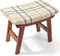 BAMBOO LAND- Bamboo Foot Stools Ottoman, Beige Cushion & Brown Wood Legs,