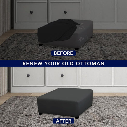 PureFit Super Stretch Form Fit Square Ottoman Cover Rectangle - Ottoman Slipcovers for Foot Stool & Folding Storage