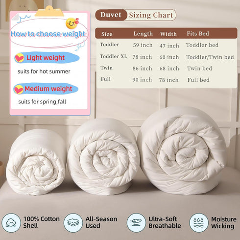 60x78 Inch, 2 BuLuTu White Down Alternative Comforter Toddler XL Size, Soft Breathable Duvet Insert for All Seasons