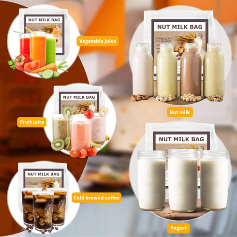 SCENGCLOS Nut Milk Bags, 12"x12", 2 Pack, Reusable Nylon Food Strainer for Almond Milk, Juice, Tea, Cold Brew Coffee